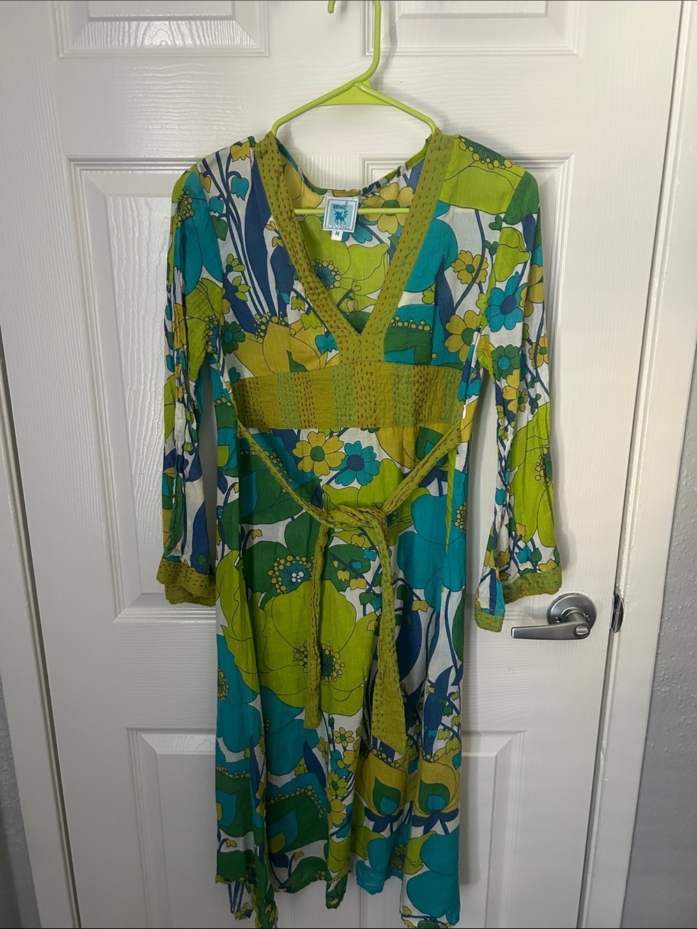 Floral V-Neck Wrap Dress in Lime & Teal